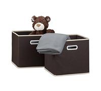 Relaxdays Boîte de rangement pliable lot de 2 caisses ouvertes HxlxP 30 x 30 x 30 cm pliante coffre, marron