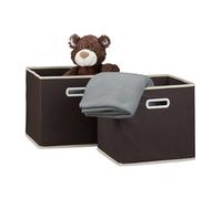 Relaxdays Boîte de rangement pliable lot de 2 caisses ouvertes HxlxP 30 x 30 x 30 cm pliante coffre, marron