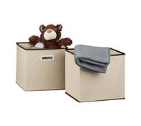 Relaxdays Boîte de rangement pliable lot de 2 caisses ouvertes HxlxP 30 x 30 x 30 cm pliante coffre, beige