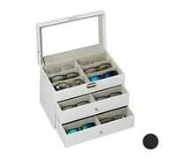 Relaxdays Boîte de rangement pour 18 lunettes de soleil en cuir synthétique | Dimensions : 22,5 x 33,5 x 19 cm, étui à lunettes en similicuir