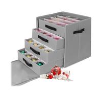 Relaxdays Boîte de rangement pour 64 boules de Noël, 40 x 36,5 x 36,5 cm, polyester, carton, gris