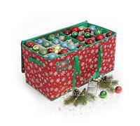 Relaxdays Boîte de rangement pour boules de Noël, 128 boules, 33 x 66 x 33 cm, flocons de neige, rouge/vert