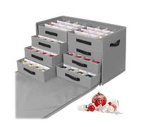 Relaxdays Boîte de rangement pour boules de Noël, 128 boules, 40 x 73 x 36,5 cm, polyester, carton, gris
