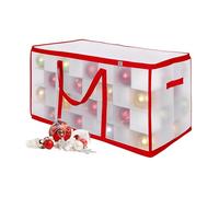 Relaxdays Boîte de rangement pour boules de Noël, 128 boules, H x l x P : 37 x 73 x 36 cm, plastique, carton, boîte à billes, transparent/rouge