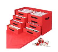 Relaxdays Boîte de rangement pour boules de Noël, 128 boules, H x L x P : 40 x 73 x 36,5 cm, polyester, carton, rouge