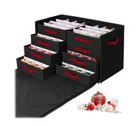 Relaxdays Boîte de rangement pour boules de Noël, 128 boules, H x L x P : 40 x 73 x 36,5 cm, polyester, carton, noir