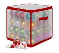 Boîte de Rangement pour Boules de Noël Relaxdays, 64 Boules, HxLxP : 36x36x36 cm, Plastique, Carton, Rouge Transparent