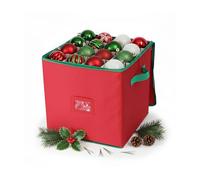 Relaxdays Boîte de rangement pour boules de Noël, 64 boules, H x L x P : 33 x 33 x 33 cm, polyester, carton, rouge/vert
