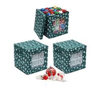 Relaxdays boîte de Rangement pour Boules de Noël, Lot de 3, H x L x P : 33 x 33 x 33 cm, Non-tissé, Vert