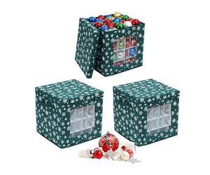 Relaxdays boîte de Rangement pour Boules de Noël, Lot de 3, H x L x P : 33 x 33 x 33 cm, Non-tissé, Vert