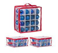 Relaxdays Boîte de rangement pour boules de Noël, transparente/rouge | lot de 3, 32 compartiments chacune, 16x32x32 cm