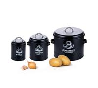 Relaxdays Boîte pour pommes de terre, oignons/ail – lot de 3 – métal noir, couvercle et aération