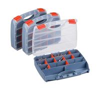 Relaxdays Boîte de Rangement pour vis, Lot de 3, Caisse pour boulons, 6x32x26 cm, Compartiments Ajustables, Gris-Rouge