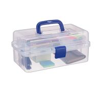 Relaxdays 10024158_45 Boîte en plastique transparente, 9 compartiments pour petits objets, Poignée, HLP 14x33x19 cm, bleue, 14 x 33 x 19,5 cm