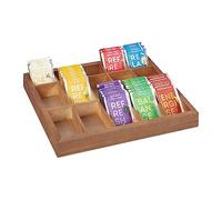 Relaxdays Boîte de tri en Bois, 15 Compartiments, HxLxP : 3,5x32x26 cm, Rangement pour thé, Perles, Ouverte, Nature