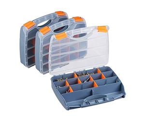 Relaxdays boîte de tri en Lot de 3, poignée, Caisse à Outils à Fermer, Petits Objets, configurable, HLP 6x32x24 cm, Gris