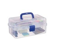 Relaxdays 10024158_45 Boîte en plastique transparente, 9 compartiments pour petits objets, Poignée, HLP 14x33x19 cm, bleue, 14 x 33 x 19,5 cm