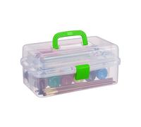 Relaxdays Boîte en plastique transparente, 9 compartiments pour petits objets, Poignée, HLP 14x33x19 cm, verte