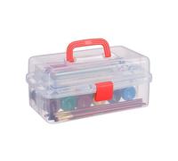Relaxdays Boîte en Plastique Transparente, 9 Compartiments pour Petits Objets, Poignée, HLP 14x33x19 cm, Rouge