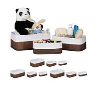 Relaxdays Boîte Rangement en Bambou, lot 12, paniers Ouverts rectangulaires, revêtement Tissu, Salle de Bain, Marron