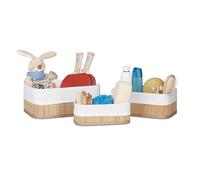 Relaxdays Boîte rangement en bambou, lot 3, paniers ouverts rectangulaires, revêtement tissu, salle de bain, nature