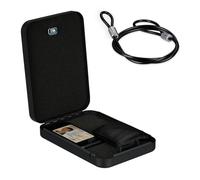 Relaxdays Coffre-Fort verrouillable, 2 clés, Nomade, câble de sécurité, Acier, H x L x P: 5 x 17 x 25 cm, Noir