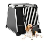 Relaxdays Boîte Transport Chiens, pour Voiture, Oblique, Cage en Aluminium canidés, HxLxP : 70x64x90 cm, Noire/Grise