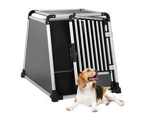 Relaxdays Boîte Transport Chiens, pour Voiture, Oblique, Cage en Aluminium canidés, HxLxP : 70x64x90 cm, Noire/Grise