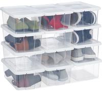 relaxdays Boîtes à chaussures en plastique, lot de 12