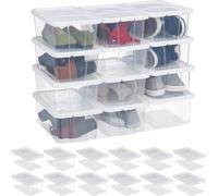 relaxdays Boîtes à chaussures en plastique, set de 24 pièces, blanc