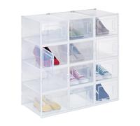Relaxdays boîtes à Chaussures, Lot de 12, avec Porte, empilables, Pointure jusqu'à 47, casier de Rangement, Transparent