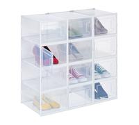 Relaxdays boîtes à Chaussures, Lot de 12, avec Porte, empilables, Pointure jusqu'à 47, casier de Rangement, Transparent