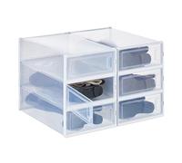 Relaxdays boîtes à Chaussures, Lot de 6, pour Les Bottes, empilables, Pointure 44,5, Trous d'aération, Transparent/Blanc