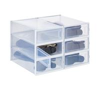 Relaxdays boîtes à Chaussures, Lot de 6, pour Les Bottes, empilables, Pointure 44,5, Trous d'aération, Transparent/Blanc
