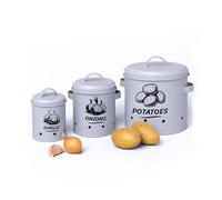Relaxdays - Boîte de conservation pommes de terre, oignons et ail - 3 pièces, métal gris