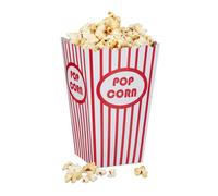 Relaxdays Boîtes à pop-corn, Récipients, sachets lot de 48, rétro, soirée film cinéma, anniversaire, carton, rouge/blanc