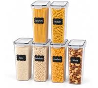 Relaxdays Boîtes à provisions, transparentes | lot de 6, 2,8 l, couvercle hermétique, fermeture à clip, étiquettes