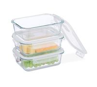 Relaxdays Boîtes Alimentaires en Verre, Lot de 3, Couvercle hermétique en Plastique, 1 040 ML, récipients, Transparents
