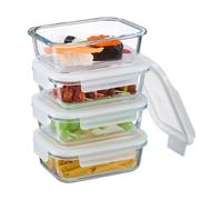 Relaxdays Boîtes alimentaires en verre, lot de 4, couvercle hermétique en plastique, 640 ml, récipients, transparents