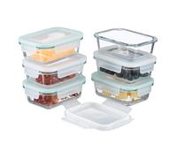 Relaxdays Boîtes alimentaires en verre, lot de 6, couvercle hermétique en plastique, 370 ml, récipients, transparents