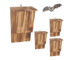 Relaxdays Boîtes chauves-souris brûlées, lot de 4