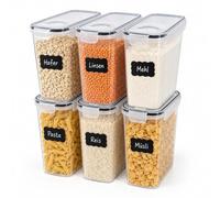 Relaxdays Boîtes de conservation, transparentes | lot de 6, 2,5 l, couvercle hermétique, fermeture à clip, étiquettes