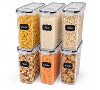 Relaxdays Boîtes de conservation, transparentes | lot de 6, 4 l, couvercle hermétique, fermeture à clip, étiquettes