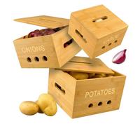Relaxdays Boîtes de rangement en bambou naturel, 3 tailles, boîte à pommes de terre, boîte à oignons, boîte à ail
