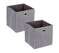 Relaxdays Boîtes de Rangement en Tissu, Lot de 2, Rayures Blanches, HxLxP: 30,5 x 30 x 30 cm, Pliables, Gris - Blanc