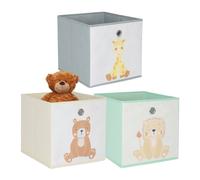 Relaxdays, Set de 3 boîtes de Rangement Enfants, Motifs Animaux, Pliables, HBT : 30 x 30 x 30 cm, Textile, colorées