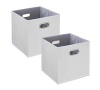 Relaxdays Boîtes de Rangement, Lot de 2, Pliables, H x L x P : 32 x 33 x 33 cm, caisses Pliables, Lin, Blanc