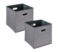 Relaxdays Boîtes de Rangement, Lot de 2, Pliables, H x L x P : 32 x 33 x 33 cm, caisses Pliables, Lin, Gris