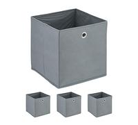 Relaxdays Boîtes de Rangement, Lot de 4, Pliables, H x L x P : 30 x 30 x 30 cm, œillet, caisses Pliables, Gris