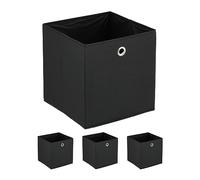 Relaxdays Boîtes de Rangement, Lot de 4, Pliables, H x L x P : 30 x 30 x 30 cm, œillet, caisses Pliables, Noir